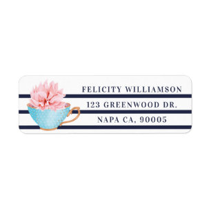 Blue Polka Dot  Teacup Floral and Stripes Etiket