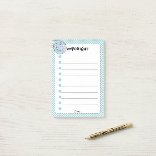 Blue Polka Dot Teardrop Diamond BELANGRIJK Post-it® Notes (Op bureau)