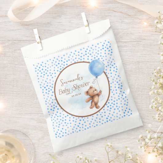 Blue Polka Dot Teddy Bear Baby shower Bedankzakje (Geknipt)