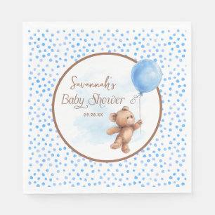 Blue Polka Dot Teddy Bear Balloon Baby shower Servet