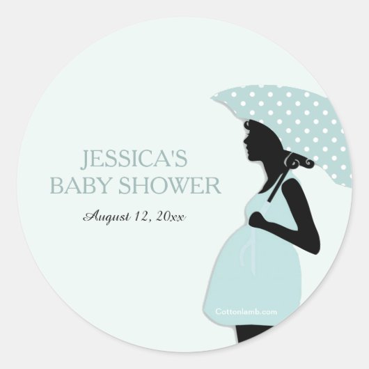 Blue Polka Dot Umbrella Baby shower Stickers (Voorkant)