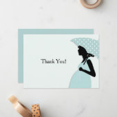 Blue Polka Dot Umbrella Dank je Notecard Notitiekaartje (Voorkant / Achterkant in situ)