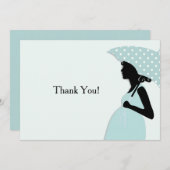 Blue Polka Dot Umbrella Dank je Notecard Notitiekaartje (Voorkant / Achterkant)