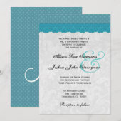 Blue Polka Dots and Lace Wedding V001 Kaart (Voorkant / Achterkant)