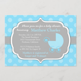 Blue Polka Dots Baby Boy Baby shower Uitnodiging