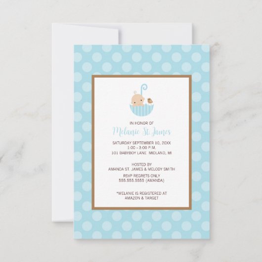 Blue Polka Dots Baby Douche Uitnodigingen (Achterkant)