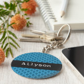 Blue Polka Dots Background Personaliseer Sleutelha Sleutelhanger (Zijkant)