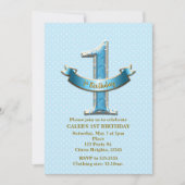 Blue Polka Dots & Banner ONE 1st 1 Birthday Party Kaart (Voorkant)