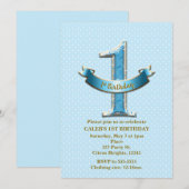 Blue Polka Dots & Banner ONE 1st 1 Birthday Party Kaart (Voorkant / Achterkant)