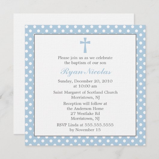 Blue Polka Dots Baptisme Kaart (Voorkant / Achterkant)