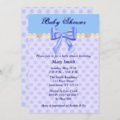 Blue Polka Dots Bow Baby shower Invitation Kaart (Voorkant / Achterkant)