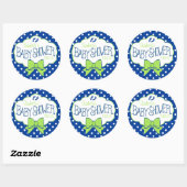 Blue Polka Dots en Green Bow Baby shower Ronde Sticker (Vel)