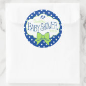 Blue Polka Dots en Green Bow Baby shower Ronde Sticker (Tas)