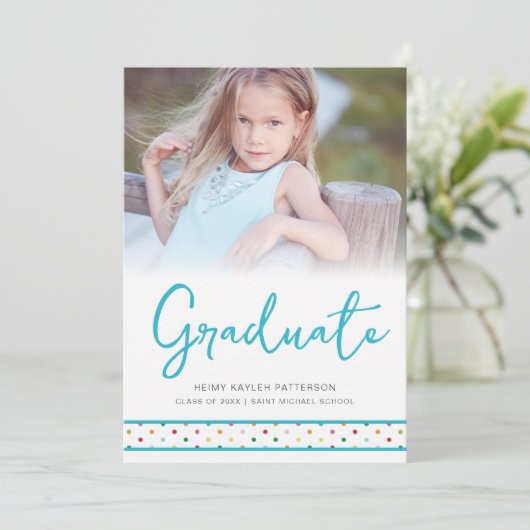 Blue Polka Dots Funny Graduate Photo Graduation  Kaart (Staand voorkant)