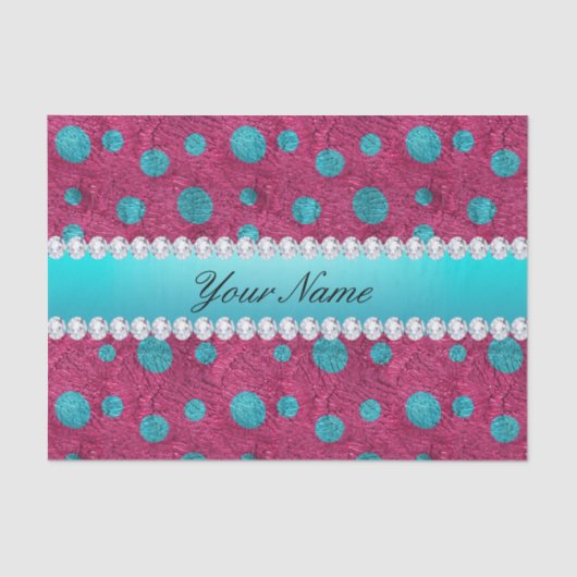 Blue Polka Dots Hot Pink Faux Diamonds Tissuepapier (Voorkant)