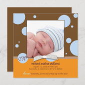 Blue Polka Dots Monogram Baby Boy Foto Geboorte Aankondiging (Voorkant / Achterkant)