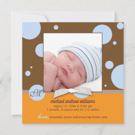 Blue Polka Dots Monogram Baby Boy Foto Geboorte Aankondiging