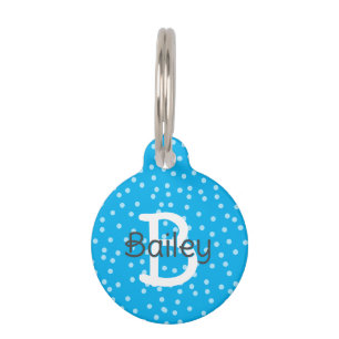 Blue Polka Dots Monogram Name Address Pet ID Tag Huisdierpenning