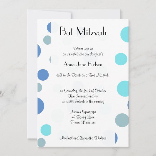 Blue Polka Dots, Polka Dot Pattern, Bat Mitzvah Kaart (Voorkant)