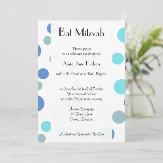 Blue Polka Dots, Polka Dot Pattern, Bat Mitzvah Kaart (Staand voorkant)