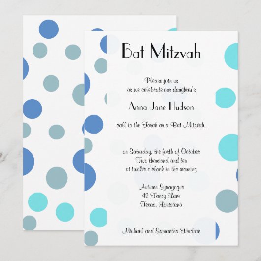 Blue Polka Dots, Polka Dot Pattern, Bat Mitzvah Kaart (Voorkant / Achterkant)