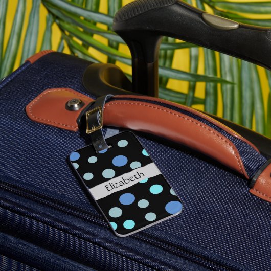 Blue Polka Dots, Polka Dot Pattern, Jouw naam Bagagelabel (Voorkant Insitu 1)