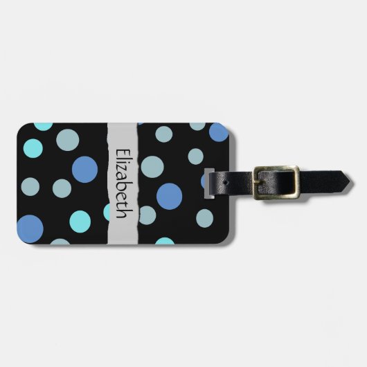 Blue Polka Dots, Polka Dot Pattern, Jouw naam Bagagelabel (Voorkant horizontaal)