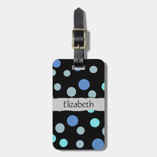 Blue Polka Dots, Polka Dot Pattern, Jouw naam Bagagelabel (Voorkant verticaal)