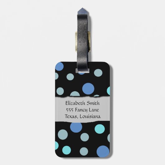 Blue Polka Dots, Polka Dot Pattern, Jouw naam Bagagelabel (Achterkant verticaal)