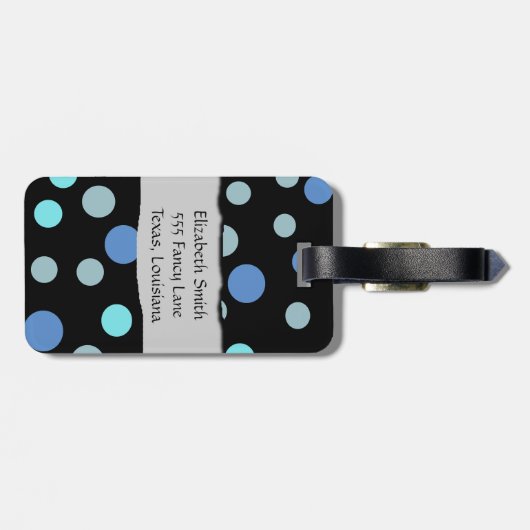 Blue Polka Dots, Polka Dot Pattern, Jouw naam Bagagelabel (Achterkant horizontaal)