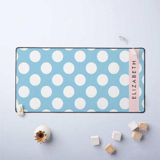 Blue Polka Dots, Polka Dot Pattern, Jouw naam Bureaumat (Kindertafel)