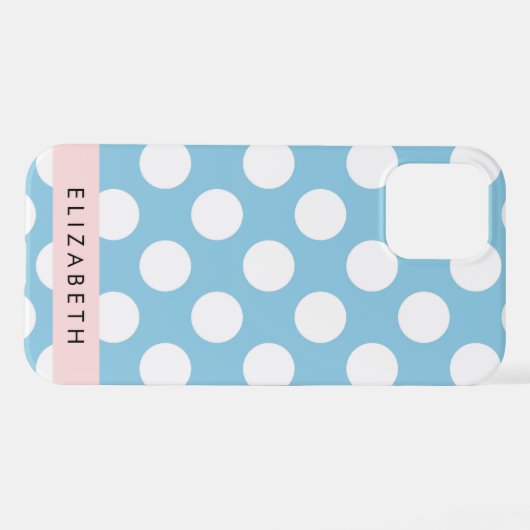 Blue Polka Dots, Polka Dot Pattern, Jouw naam iPhone Hoesje (Achterkant horizontaal)