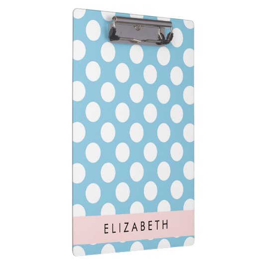 Blue Polka Dots, Polka Dot Pattern, Jouw naam Klembord (Rechts)