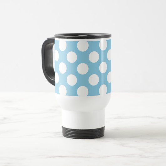 Blue Polka Dots, Polka Dot Pattern, Jouw naam Reisbeker (Voorkant links)