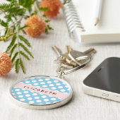 Blue Polka Dots, Polka Dot Pattern, Jouw naam Sleutelhanger (Zijkant)