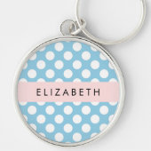 Blue Polka Dots, Polka Dot Pattern, Jouw naam Sleutelhanger (Voorkant)