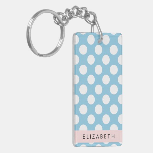 Blue Polka Dots, Polka Dot Pattern, Jouw naam Sleutelhanger (Voorkant Links)