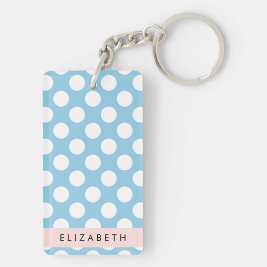 Blue Polka Dots, Polka Dot Pattern, Jouw naam Sleutelhanger (achterkant)
