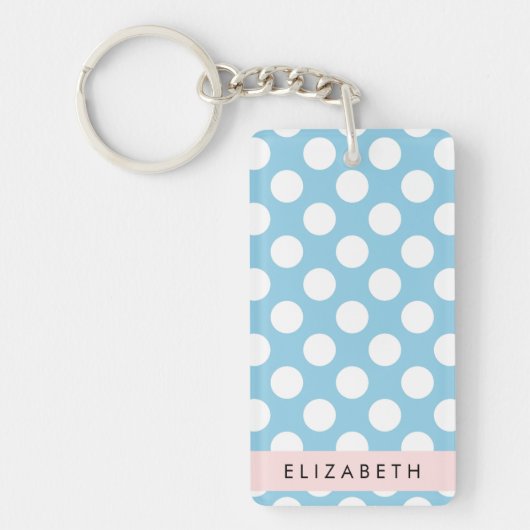 Blue Polka Dots, Polka Dot Pattern, Jouw naam Sleutelhanger (Voorkant)