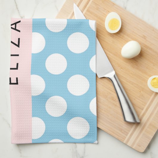 Blue Polka Dots, Polka Dot Pattern, Jouw naam Theedoek (Quarter Fold)