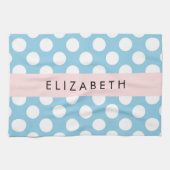 Blue Polka Dots, Polka Dot Pattern, Jouw naam Theedoek (Horizontaal)