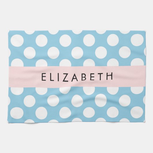 Blue Polka Dots, Polka Dot Pattern, Jouw naam Theedoek (Horizontaal)