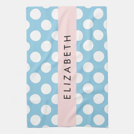 Blue Polka Dots, Polka Dot Pattern, Jouw naam Theedoek (Verticaal)