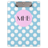 Blue Polka Dots, Polka Dot Pattern, Monogram Klembord (Voorkant)
