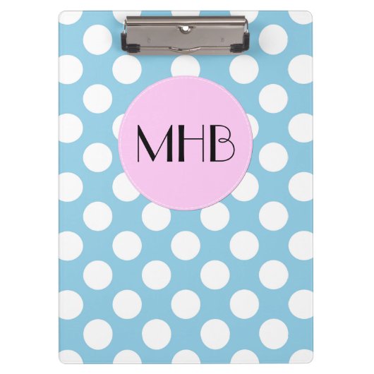 Blue Polka Dots, Polka Dot Pattern, Monogram Klembord (Voorkant)