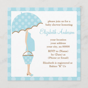 Blue Polka Dots Umbrella Mam Baby shower Kaart