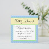 Blue Polka Dotty Baby shower Invitation Kaart (Staand voorkant)