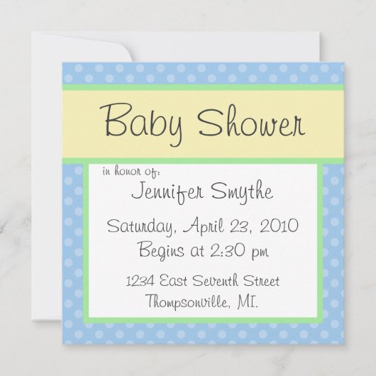 Blue Polka Dotty Baby shower Invitation Kaart (Voorkant)