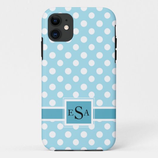 Blue Polkadot Monogram Cute Modern Case-Mate iPhone Case (Achterkant)