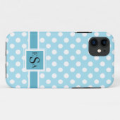 Blue Polkadot Monogram Cute Modern Case-Mate iPhone Case (Achterkant (horizontaal))